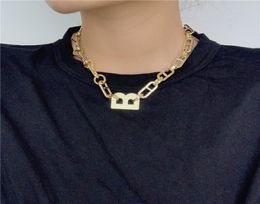 Exaggerated Chunky Letter B Chain Necklace Gold Silver Plated Statement Short Clavicle Chain Simple Hip Hop Prndant Jewelry Female5541938