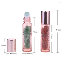 Storage Bottles Rose Gold Natural Semiprecious Stones Essential Oil Gemstone Roll On With Crystal Roller Ball LX4117