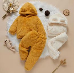 Clothing Sets Autumn Solid Toddler Baby Girls Boys Sweater And Trousers Set Plush Hooded Tops Elastic Long Pants Winter Clothes5328600