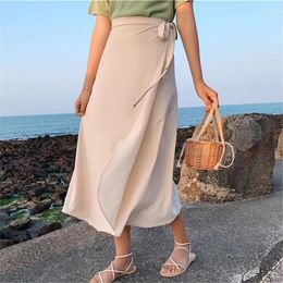 Skirts Seoulish Summer 2024 Elegant Stain Women A-Line Long Side Split High Waist Fashionable Umbrella Beach Female