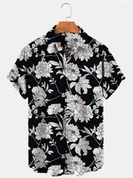 Men's Casual Shirts Hawaiian Print Short Sleeve Shirt Beach Coconut Tree Fashion Lapel Top 2024 For Men Floral Clothes
