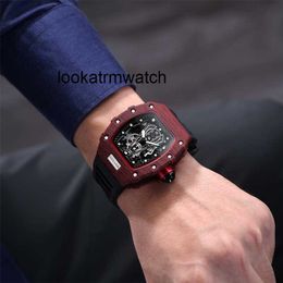 Desginer Mechanical Automatic Watch Self Top Skeleton Quality Wind Men Automatic Mechanical Red Black Rubber Strap Fashion