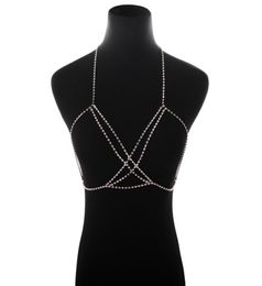 Women Fashion Sexy Silver Gold Full Rhinestone Bikini Harness Bra Chest Body Cup Chain Necklace Jewellery Gift JCK0155090026