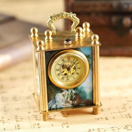 Antique Coloured Painting Carving Machinery European Style Fashion Clockwork Manual Chording Table Clock Retro Trend Decoration 240416