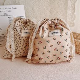 Bags Flower Printing Mommy Cotton Storage Bags for Baby Diaper Large Size Christmas Wedding Gift Packing Lace Drawstring Pouches