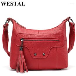 Evening Bags WESTAL Women Messenger Bag Genuine Leather Red Female Purses And Handbags Crossbody Casual Totes 2006