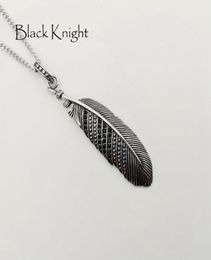 Black Knight Vintage Silver Colore in argento Black CZ pietre cz piuma collana a ciondolo da uomo in acciaio inossidabile cravatta piuma chic blkn07793674912