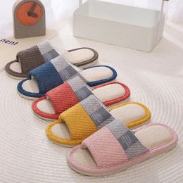 Slippers Comemore Linen Slipper Unisex Woman Men House Cotton Slides Women Indoor Floor Flat Shoes Comfort Anti-slip Home 45