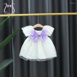 Girl Dresses Summer Colorful Baby Girls Party Sweet Bow Children Clotehs Puff Sleeves Toddler Kids Costume 0 To 3 Years Old