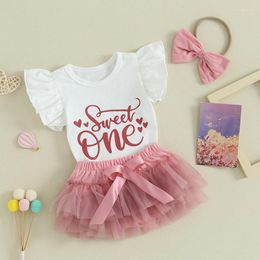 Clothing Sets Baby Girls Summer Outfits Letter Print Rompers And Casual Elastic Tulle Skirt Headband Set Cute Birthday Clothes