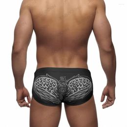 Men's Swimwear Summer Mens Back Wing Print Swim Briefs Sexy Low Waist Pad Push Up Bathing Suit Polyester Quick Dry Sport Beach Surfing