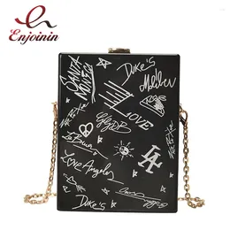 Shoulder Bags Cartoon Printed Acrylic Box Ladies Chain Bag Casual Party Clutch Female Purses And Handbags Wedding Designer 2024