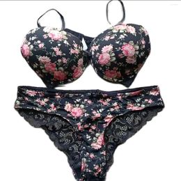 Bras Sets Sexy For Women Flower Printed Padded Underwear Push Up