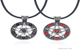 Anime Kuroshitsuji Pentagram Pendant Necklace Red Black Crystal Round Leather Chain Necklaces Unisex Cosplay Jewelry Colar8046852