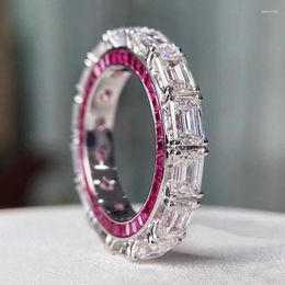 Cluster Rings Lovers Eternity Ruby Diamond Ring Real 925 Sterling Silver Party Wedding Band For Women Men Engagement Jewellery Gift