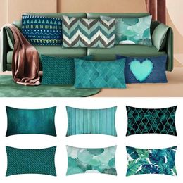 Pillow 30x50cm Green Blue Leaves Feather Heart Geometric Pattern Pillowcase Soft Sofa Seat Bedroom Cover Home Decor