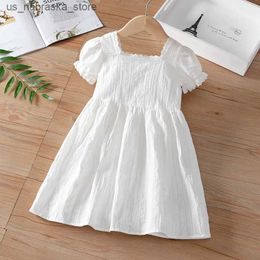 Girl's Dresses Little Maven 2024 Baby Girls Summer Clothing Elegant White Dress Lace Decoration Childrens Princess Dress Cute Q240418