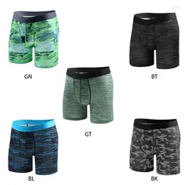 Underpants Men Low Rise Quick Dry Underwear Camouflage Stripes Pouch Open Boxer Black Blue Gray Green Striped