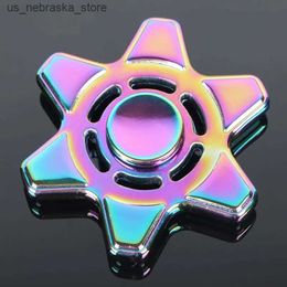 Novelty Games Colorful six star three rotation Fidget toy metal hand rotator for children and adults with autism and ADHD focused rotation magic array Q240418