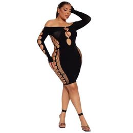 NEW Designer Sexy Hollow Out Dress Women Off Shoulder Mini Dresses Summer Bodycon Mesh See Through Dress Night Club Wear Wholesale Clothes 10980