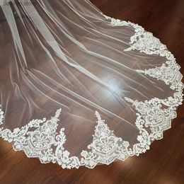 Wedding Hair Jewellery Lace Cathedral Wedding Veil Single Tier 3 Metres Long Bridal Veil with Comb White Ivory Head Veil