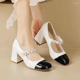 Dress Shoes Spring Autumn Vintage Mary Jane Roman Square Heel Women Large Size 43 High Heels Wedding Bride Platform