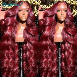 Rosabeauty 250 Density 99J Burgundy 13x4 13X6 HD Body Wave Lace Front Human Hair s 40 Inch Red Colored Frontal for Women 240408