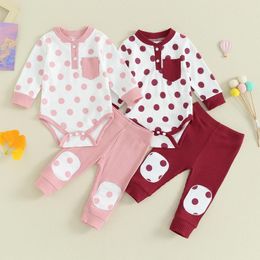 Clothing Sets Fashion Ribbed Dot Baby Girls Outfits Spring Kids Infant Clothes Long Sleeve Romper With Elastic Waist Pants Fall Set