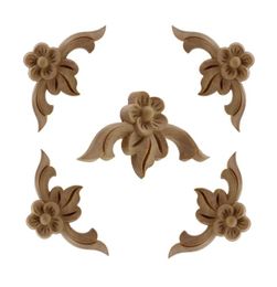 RUNBAZEF Rose Flower Carving Natural Wood Appliques for Furniture Cabinet Unpainted Wooden Mouldings Decal Decorative Figurine C027966727