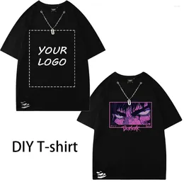 Men's T Shirts DIY Customization Necklace Print Short Sleeve Man Streetwear Harajuku Casual Top Hole