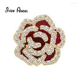 Brooches JADE ANGEL Fashion Design Rhinestone Rose Brooch Full Crystal Camellia Women Pin Coat Jewellery