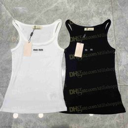 Miu Womens Tops t Shirts Knits Tees Regular Cropped Tank Top Cotton Jersey Tanks Embroidered Cotton-blend Anagram Shorts Designer Suit Sportwear UAOW