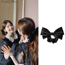 Hair Rubber Bands Korean Satin Black Ribbon Bow Hair Rope for Women Elegant Large Bowknot Elastic Hair Rope Headdress Hair Accessories Y240417