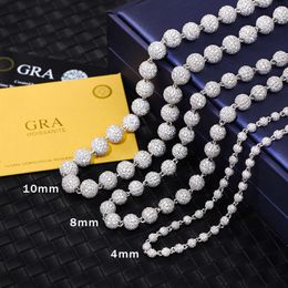 Yu Ying 925 Solid Silver 4mm 8mm 10mm Wide Chain Vvs Round Moissanite Ball Shape Cuban Link Chain for Hip Hop Jewellery