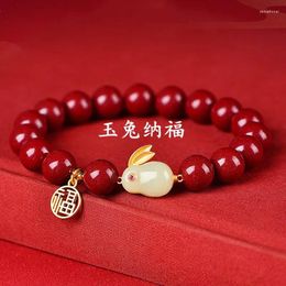 Strand Year Cinnabar Jade Hare Blessing Card Bracelet Men's And Women's Lucky Beads Zodiac