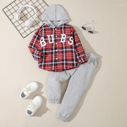 Clothing Sets 2Pcs Autumn Winter Children Boy Outfits Suit Long Sleeve Button Down Hooded Shirt Tops Pants Set Kid Toddler Clothes