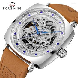 Wristwatches Forsining 242A Men Watches Automatic Mechanical Fashion Clock Genuine Leather Waterproof Watch Male Military Wristwatch Man