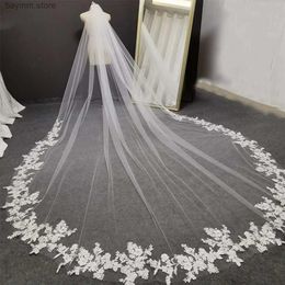 Wedding Hair Jewellery Long Lace Wedding Veil 3D Embroidery Flower Long White Cathedral Style Bridal Veil Comb Wedding Accessories Bridal Headwear