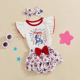 Clothing Sets Born Fourth Of July Outfits Girl Short Sleeve Romper Skirt Shorts Set Baby Summer Outfit