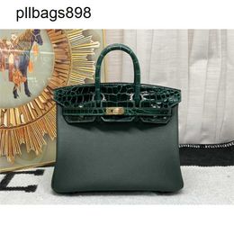 Handmade 7a Handbag Bikns Genuine Leather Green crocodile skin patchwork cowhide portable womens womens light luxuryM1BF