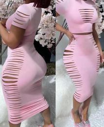 Work Dresses Elegant Womens Two Piece Sets Ladder Cutout Short Sleeve Top & High Waist Fashion Skirt Set Casual Female Outfit 2024 Summer