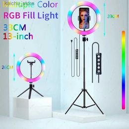 Continuous Lighting 33CM 26CM video light RGB selfie LED adjustable ring light with bracket tripod used for TIKTOK makeup ring light Y240418