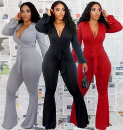 2021 Women Designers jumpsuit Clothes Autumn And Winter Irregular Strapping Vneck Flared The Listing7571731