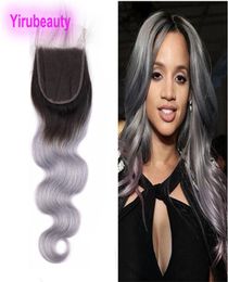 Brazilian Virgin Hair 1BGrey 4X4 Lace Closure Body Wave 1B Grey 4 By 4 Closure With Baby Hair Products Top Closures 820inch6871391