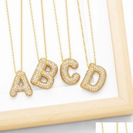 Pendant Necklaces Flola Chunky Clear Crystal Initial For Women Balloon 26 Letters Custom Name Necklace Gold Plated Jewellery Gifts Nkeb7 Dh0Ul