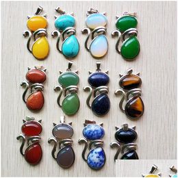 Charms Natural Stone Cat Shape Pendants For Diy Jewellery Making Wholesale Drop Delivery Findings Components Dh2Cv