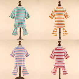 Dog Apparel Pet Knited Clothes Puppy Vest T-shirt Cute Pajamas Winter Bottoming Shirt Turtleneck Striped Iridescent JumpSuit Sweater