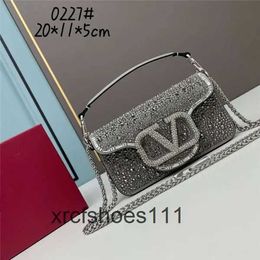 One Bag Shoulder Mini Designer Crystal Shiny Purse Evening Chain Handbag Buckle Magnetic Bags Light Luxury Sliding Vallentinoo Crossbody Diamond Brass 39LW