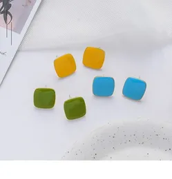 Stud Earrings Minimalist Yellow Blue Green Enamel Square For Women Mujer Gold Colour Metal Geometric Small Party Jewellery