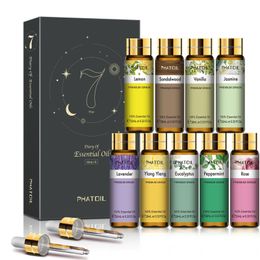 9pcs 10ml Diffuser Aroma Oil Pure Natural Essential Oils Gift Set Kit Rose Lavender Jasmine Eucalyptus Vanilla Mint Ylang 240417